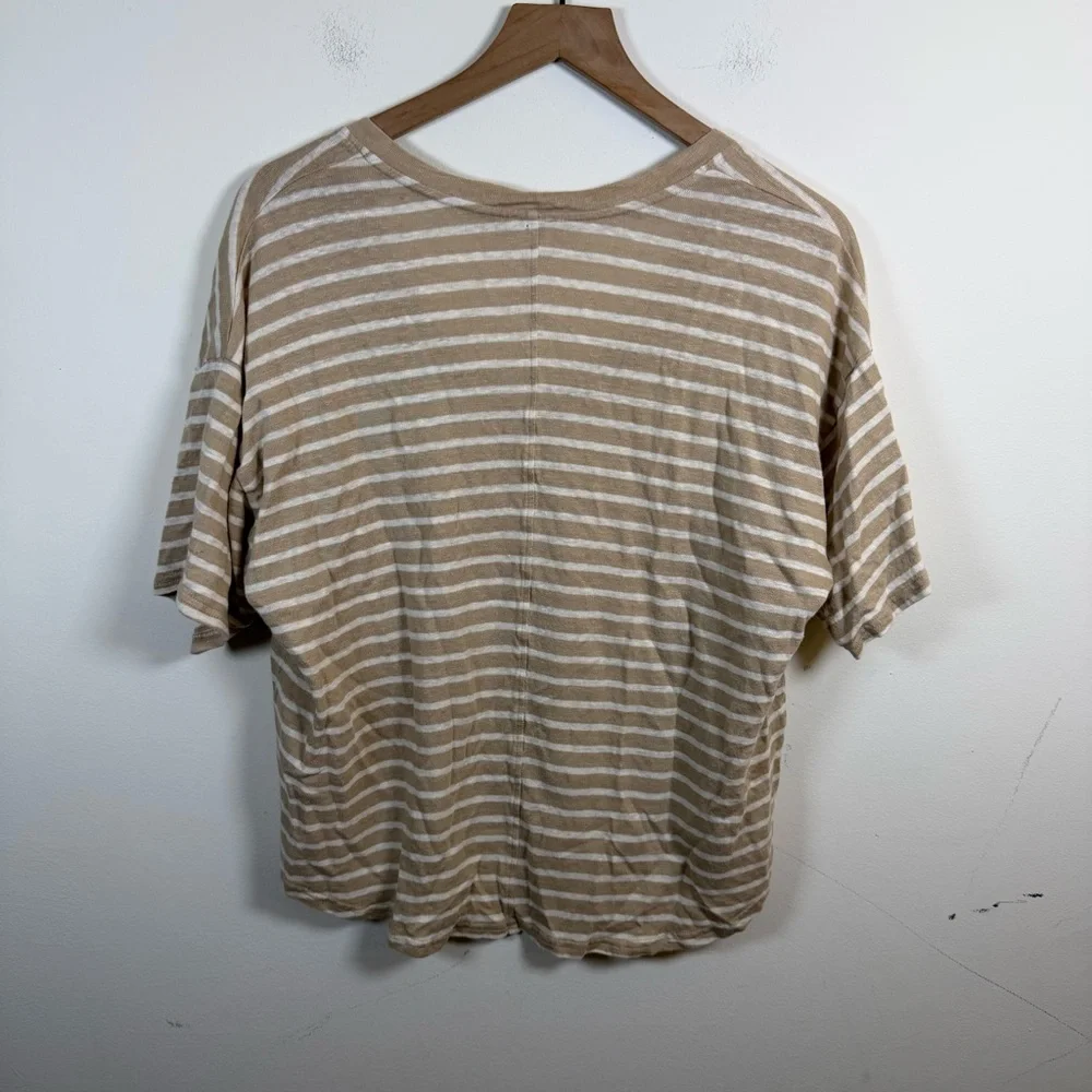 Faherty Women Cream Oceanside 100% Linen V Neck Top Size XL Beach Resort Stripes - Picture 4 of 6